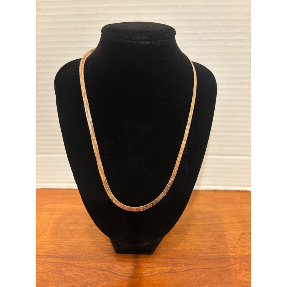Rose Gold Tone Herringbone Flat Snake Chain Necklace Adjustable 16-18.5 Inch